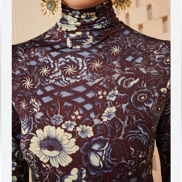 Ulla Johnson Aurelia Printed Turtleneck Top - Picture 2 of 4